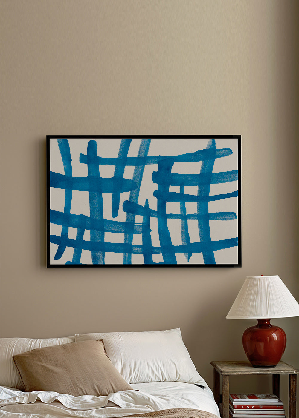 Abstract Lines Blue and White Painting 01