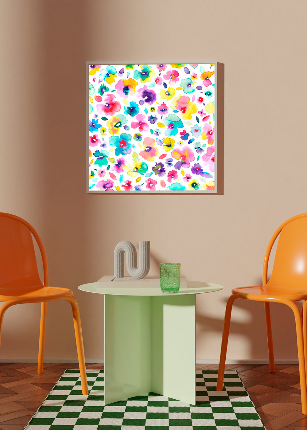 Tropical Flowers Multicolored Square