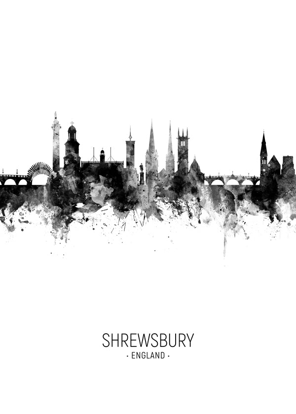 Shrewsbury Skyline black and white
