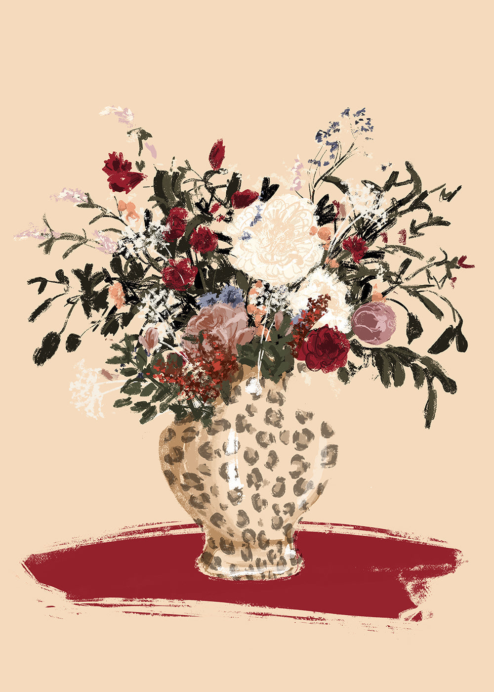 Illustration Flowers in a leopard vase_cap