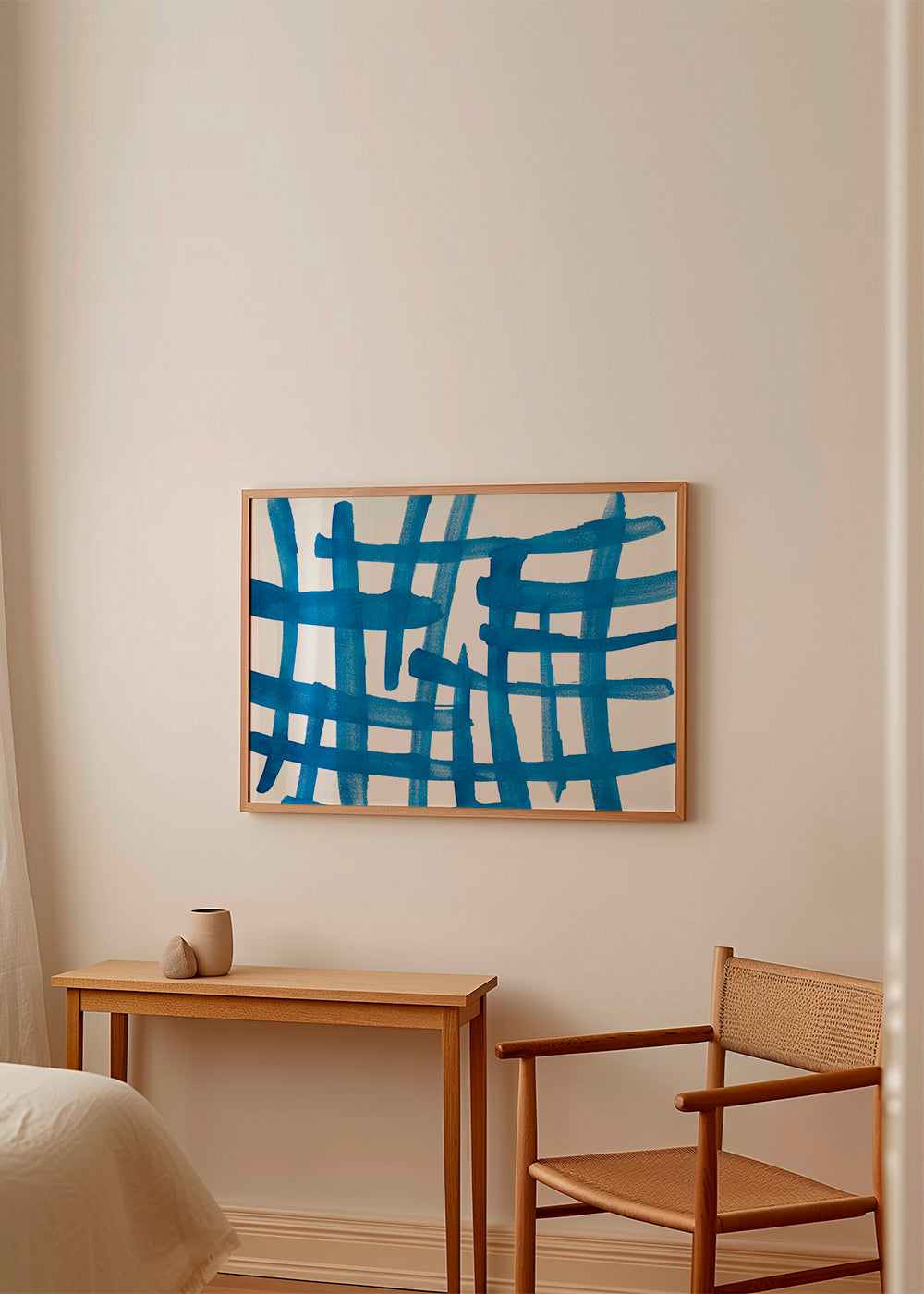 Abstract Lines Blue and White Painting 01