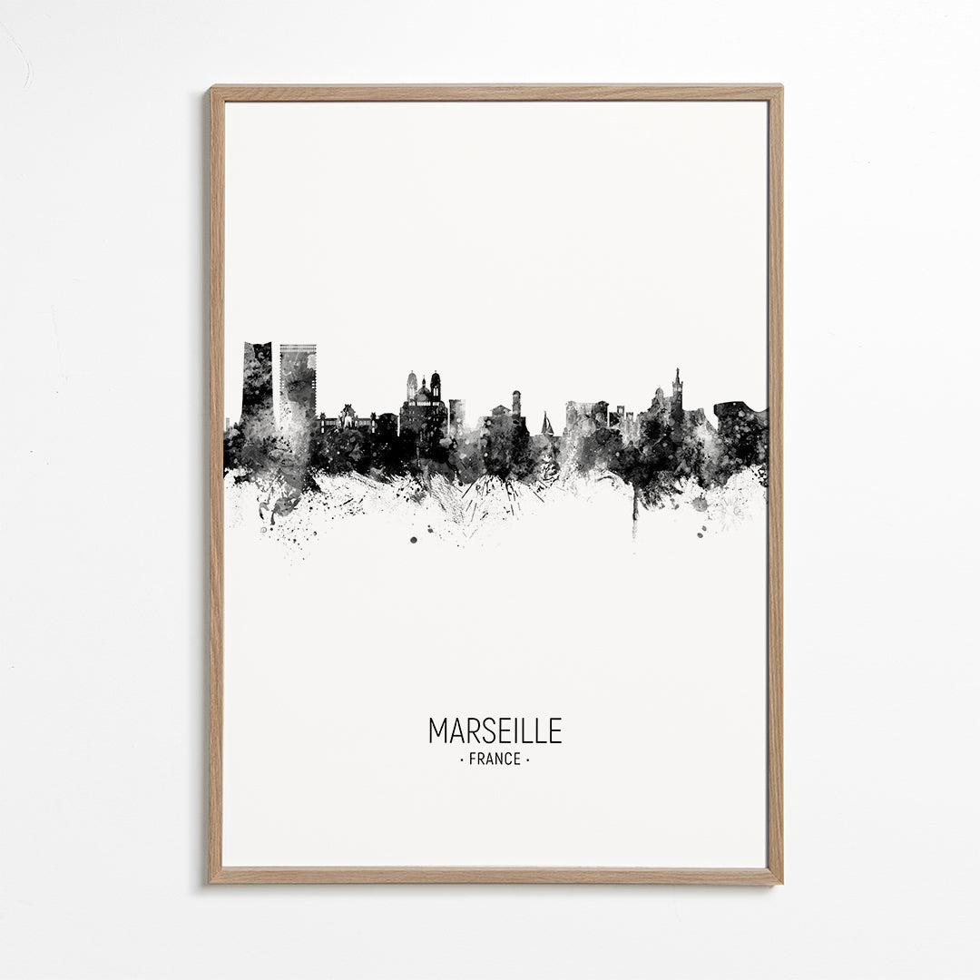 Marseille Skyline black and white