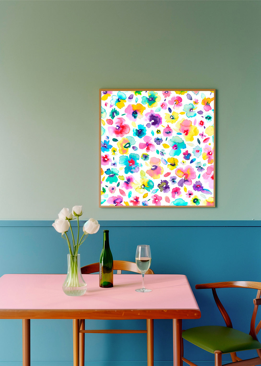 Tropical Flowers Multicolored Square