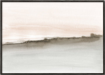 Abstract watercolor landscape in coral and sepia