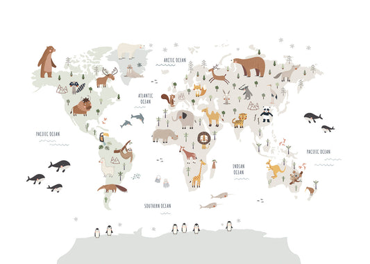 Mapa con animales colores neutros